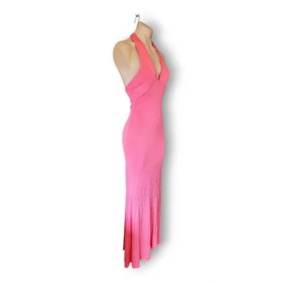 Y2k, pink halter tie maxi dress with deep plunge front UK 8 fits AU 6, 8, 10, 12 - Picture 2 of 7